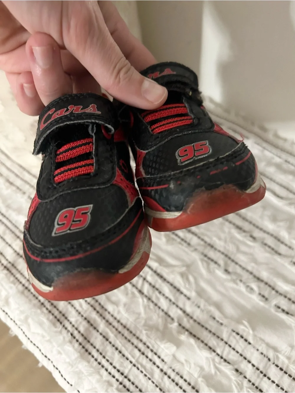 Disney Lightning McQueen Light Up Sneakers Black Red Kids Size 6